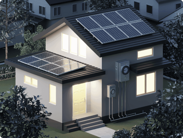 A home with rooftop solar and its meter board on the outside wall